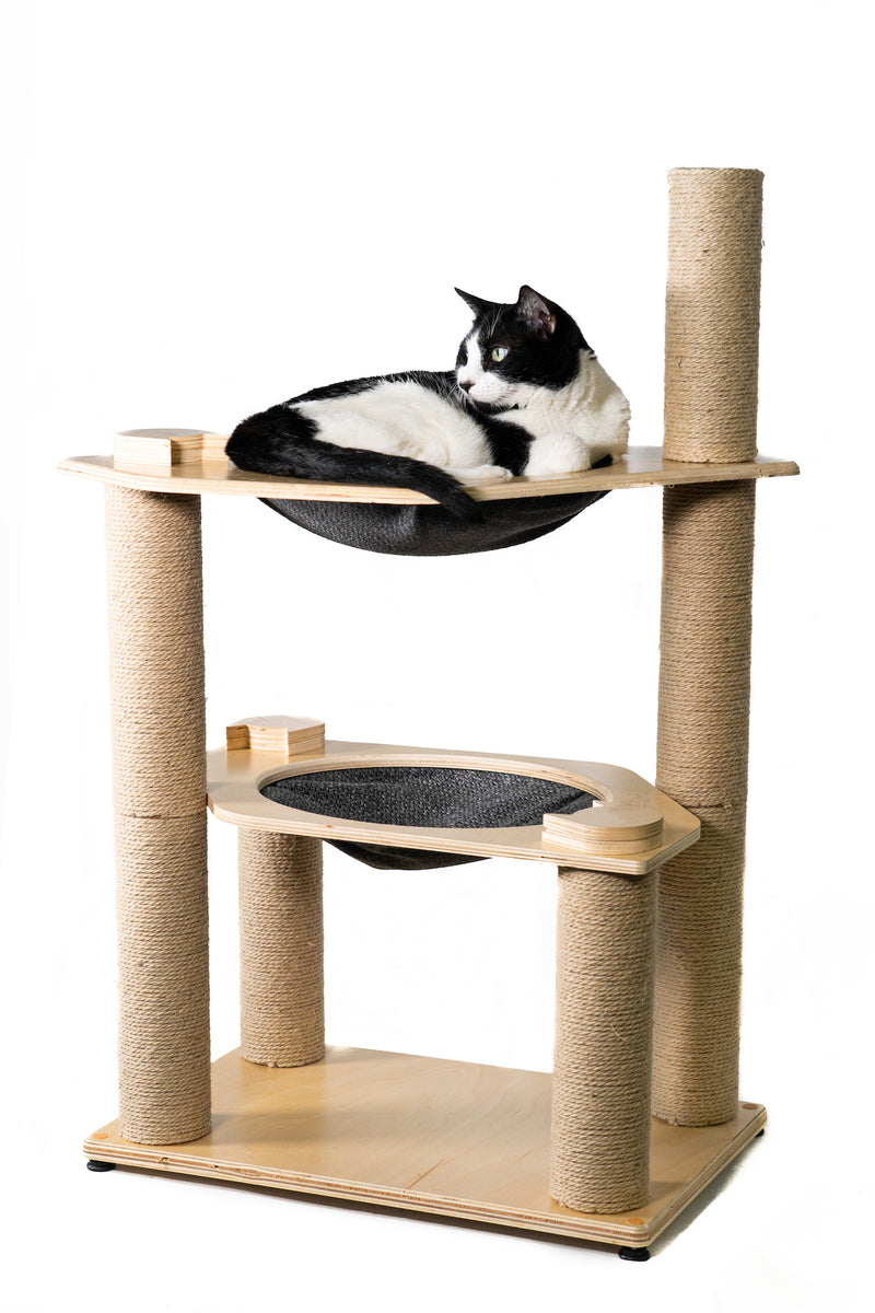 2 Level Cat Condo with Hammock Bed and Scratching Post