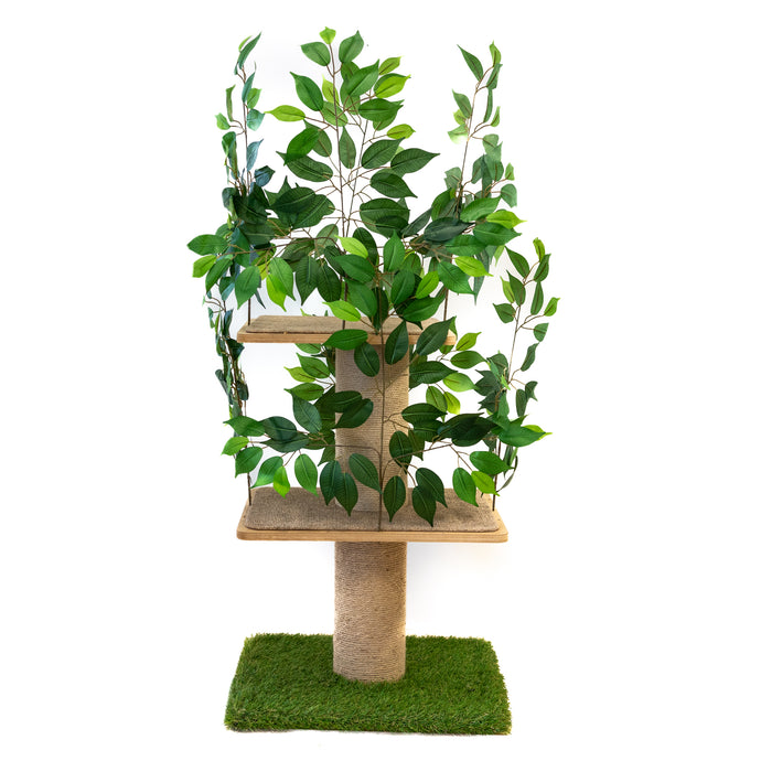 4ft Minimal Cat Scratching Tree with Leaves - Indoor Cat Tower, Tree House for Kittens