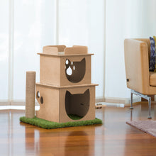 Load image into Gallery viewer, Indoor Two-Story Wooden Cat Loft with Scratching Post &amp; Feeder Station