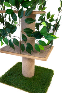 4ft Minimal Cat Scratching Tree with Leaves - Indoor Cat Tower, Tree House for Kittens
