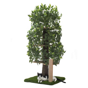 5ft Interchangeable Leaves Cat Tree Square Base, Zen Green with Scratching Post