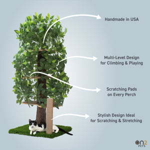 5ft Interchangeable Leaves Cat Tree Square Base, Zen Green with Scratching Post