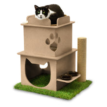 Load image into Gallery viewer, Indoor Two-Story Wooden Cat Loft with Scratching Post &amp; Feeder Station