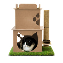 Load image into Gallery viewer, Indoor Two-Story Wooden Cat Loft with Scratching Post &amp; Feeder Station