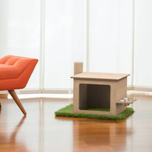 Load image into Gallery viewer, Indoor Wooden Cat House with Scratching Post &amp; Feeder Station