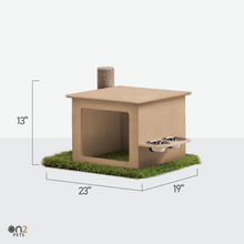 Load image into Gallery viewer, Indoor Wooden Cat House with Scratching Post &amp; Feeder Station