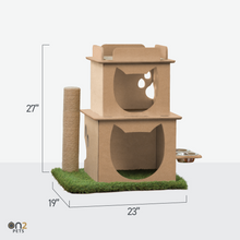 Load image into Gallery viewer, Indoor Two-Story Wooden Cat Loft with Scratching Post &amp; Feeder Station