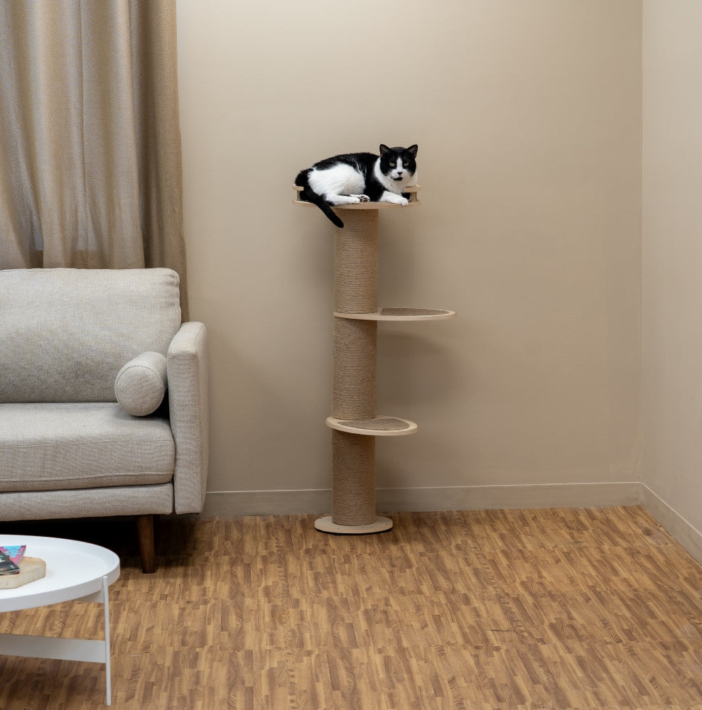 3 Level Wall Mounted Activity Cat Tree 44 Inch Cat Scratching Post On2Pets