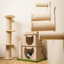 Load image into Gallery viewer, Indoor Two-Story Wooden Cat Loft with Scratching Post &amp; Feeder Station