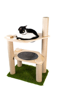 2-Level Cat Condo with Hammock Bed and Scratching Post