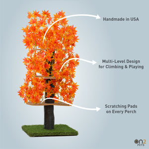 5ft Interchangeable Leaves Cat Tree Square Base, Orange Blaze