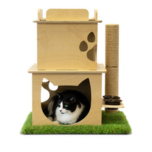Load image into Gallery viewer, Indoor Two-Story Wooden Cat Loft with Scratching Post &amp; Feeder Station